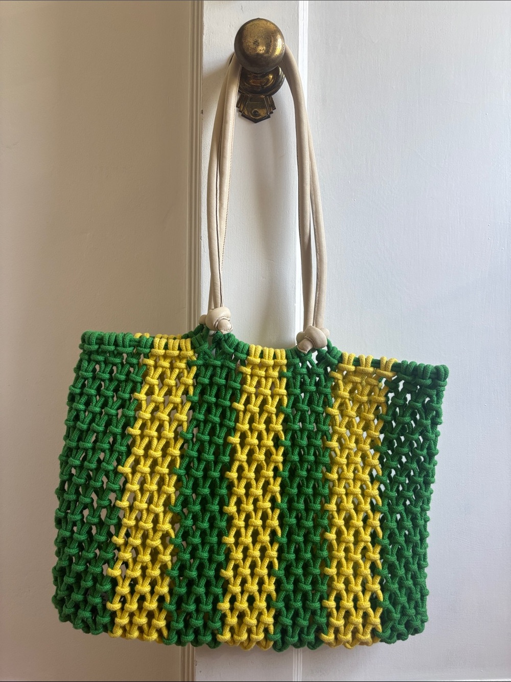Clare V Sandy Green Yellow Crochet Tote